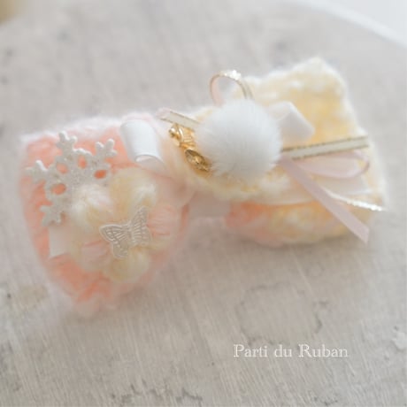 お出掛けセット　ネック&ヘア&三角ショール　Snow Peach