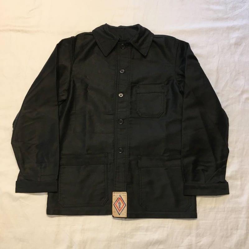 フレンチヴィンテージ　ブラックモールスキンジャケット　カバーオール フレンチワーク カバーオール ブラックモールスキン | Bon Vieux