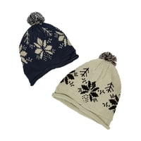 SNOWFLAKE ROLL UP POM BEANIE