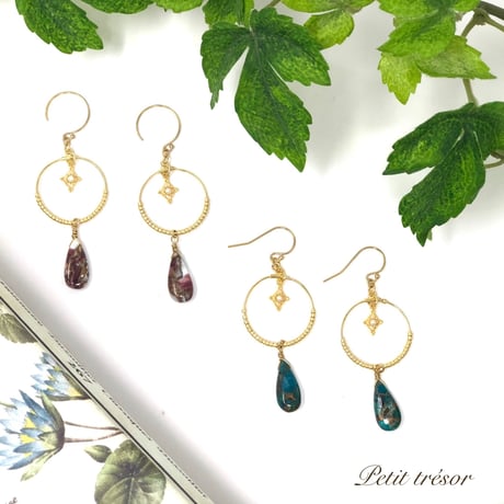 ビーゲンキ☺︎ 1点作品☆ ロングモハベコッパーターコイズピアス ビーゲンキ様専用☺︎ 1点作品☆ ロングモハベコッパー