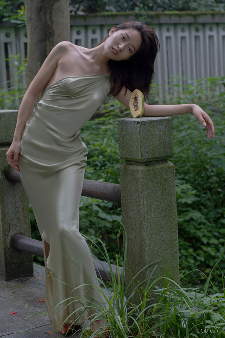 高級シルクサテン シルク100％ スリングロングドレス | MAYUDAMA SILK