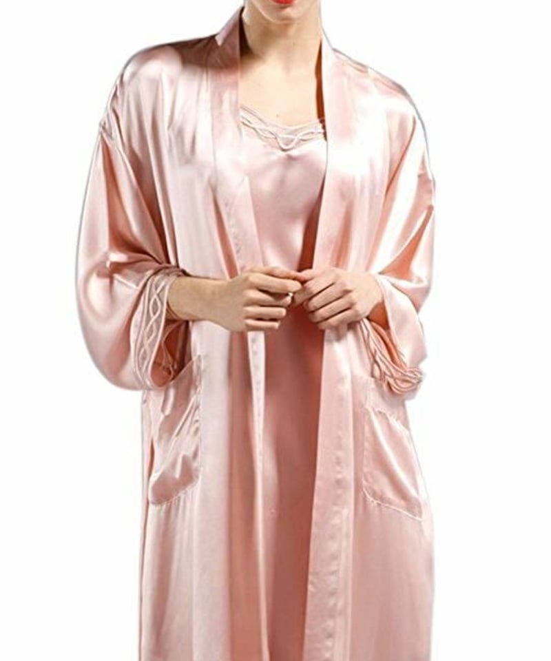 MAYUDAMAシルク) シルク ガウン ローブ スリップ 2ピース セット 絹100