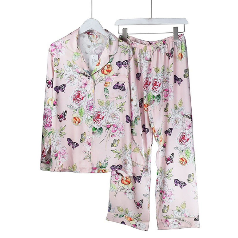 L&B シルク100% 花柄長袖パジャマ Amazon.co.jp: レディース パジャマ シルク 花柄 長袖 前開き