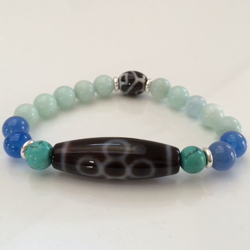 心穏やかに人間関係を柔和にする癒しブレス】閃電五眼天珠とアクア