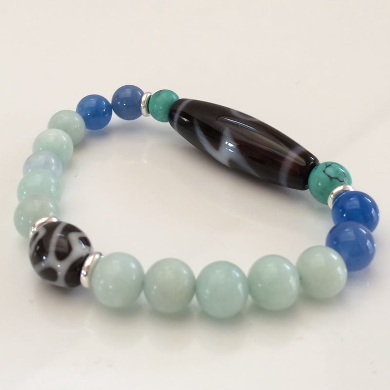 心穏やかに人間関係を柔和にする癒しブレス】閃電五眼天珠とアクア