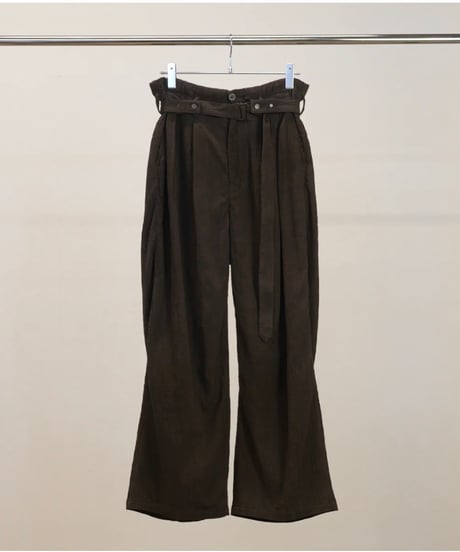 【ANCELLM（アンセルム）】BELTED CREPE TUCK SLACKS -BROWN