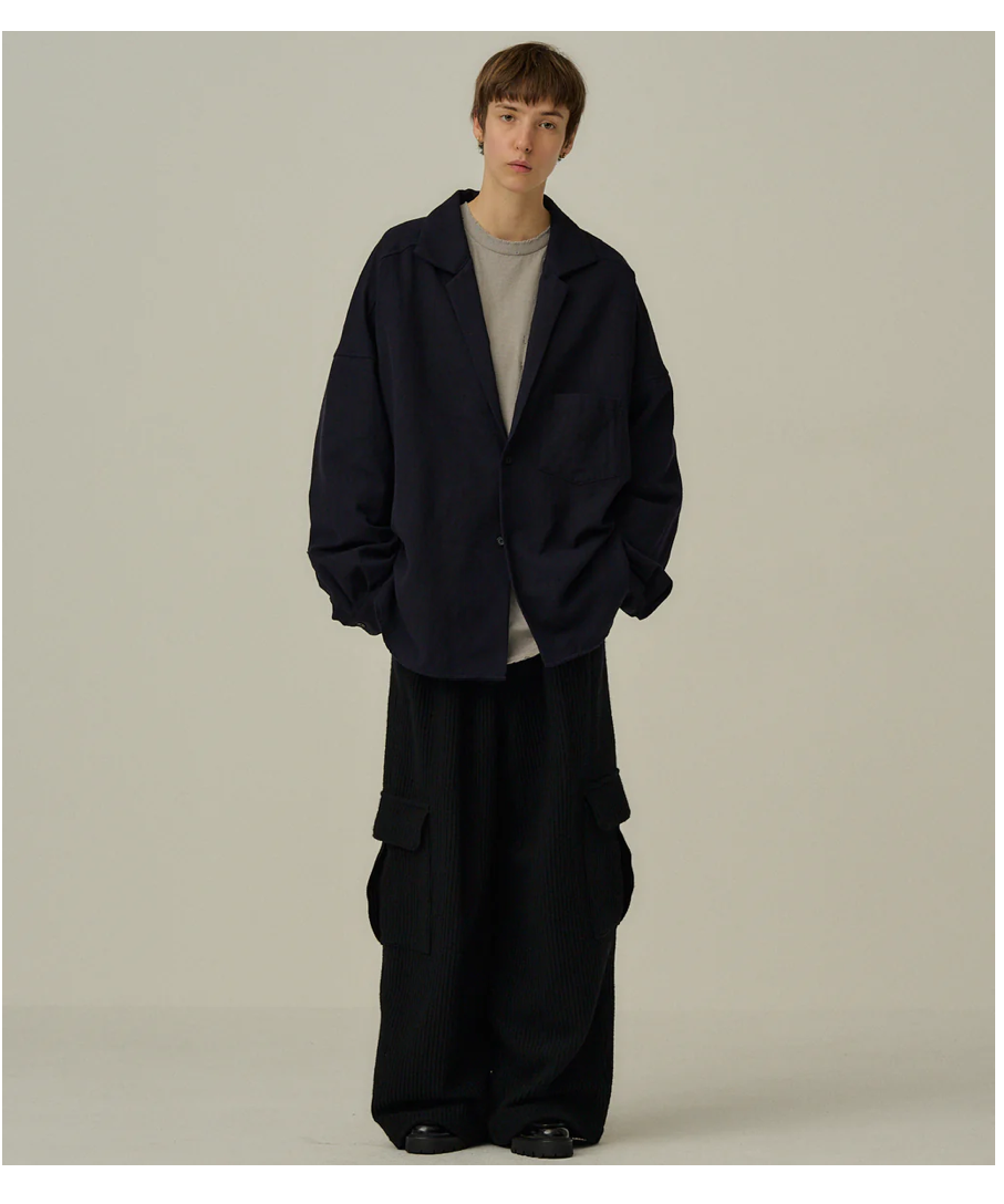 【アンセルム】ANCELLM 貴重セットアップ紺ネイビー 上下ともにサイズ1 ANCELLM（アンセルム）】WASH WOOL TAILORED SHIRT -NAVY