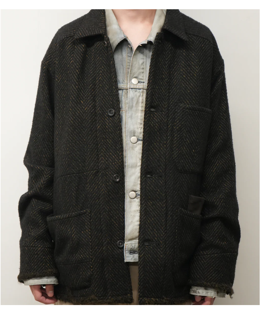 ANCELLM ダメージウールヘリンボーンカバーオール ANCELLM（アンセルム）】DAMAGE WOOL HERRINGBONE COVER A