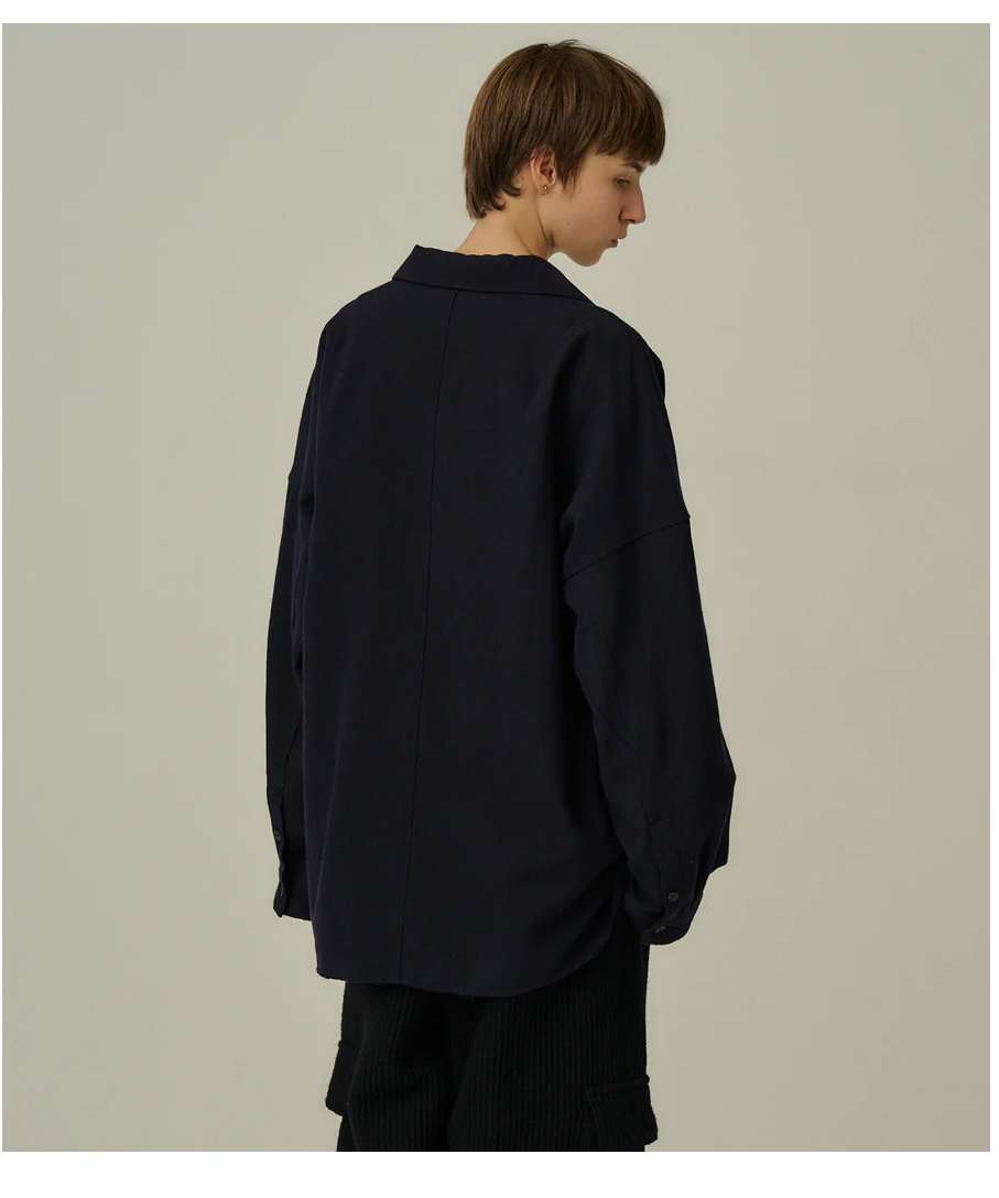 ANCELLM（アンセルム）】WASH WOOL TAILORED SHIRT -NAVY