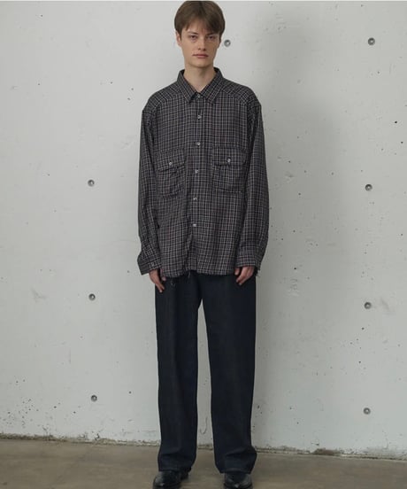 【ANCELLM（アンセルム）】NEL CHECK OVER WORK SHIRT -NAVY