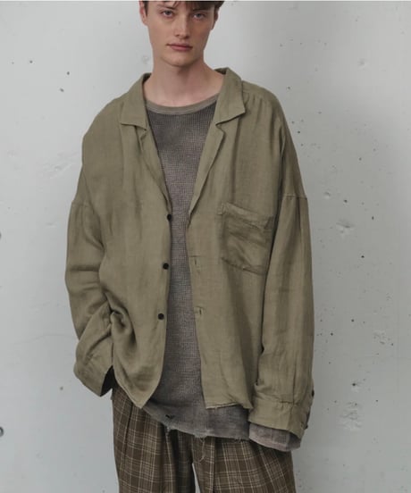 【ANCELLM（アンセルム）】100/S LINEN TAILORED SHIRT -KHAKIBEIGE