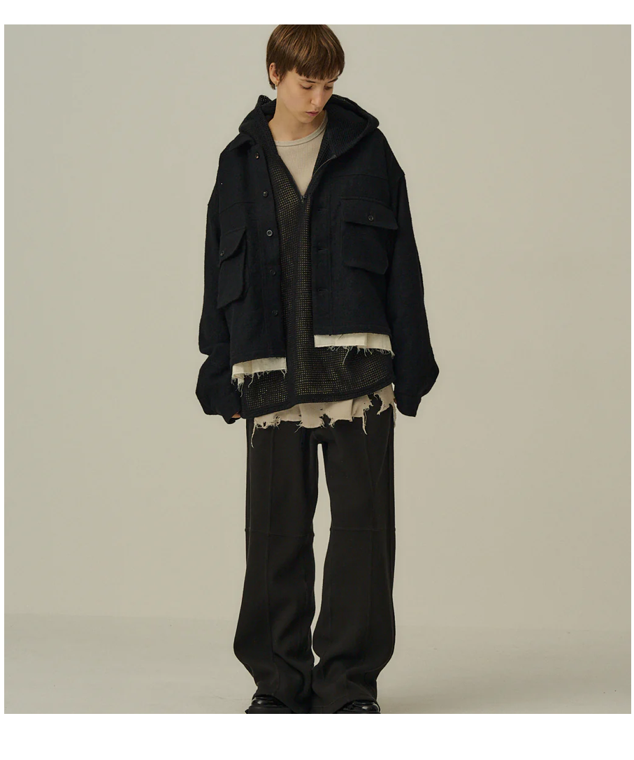 ANCELLM（アンセルム）】SHRINK WOOL LAYERING JACKET -BL