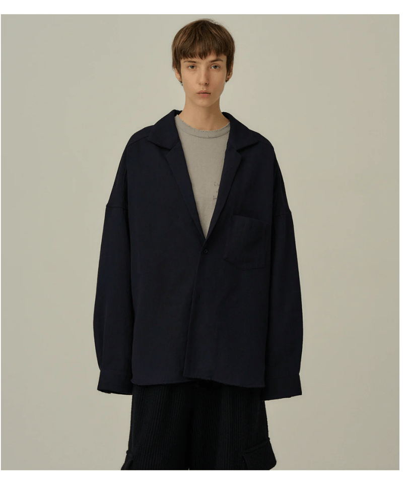 トップス ancellm WASH WOOL TAILORED SHIRT ANCELLM(アンセルム)】WASH WOOL TAILORED SHIRT -NAVY