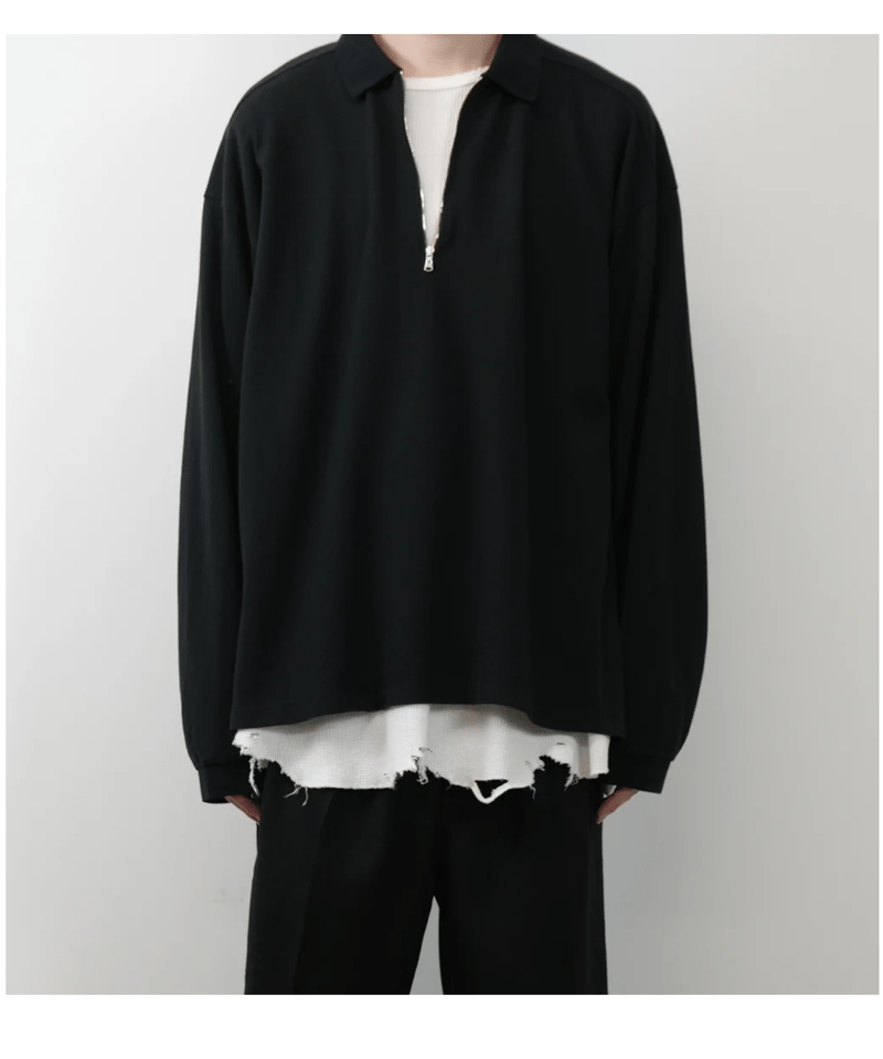 ANCELLM（アンセルム）】HALF ZIP POLO LS SHIRT -BLACK |