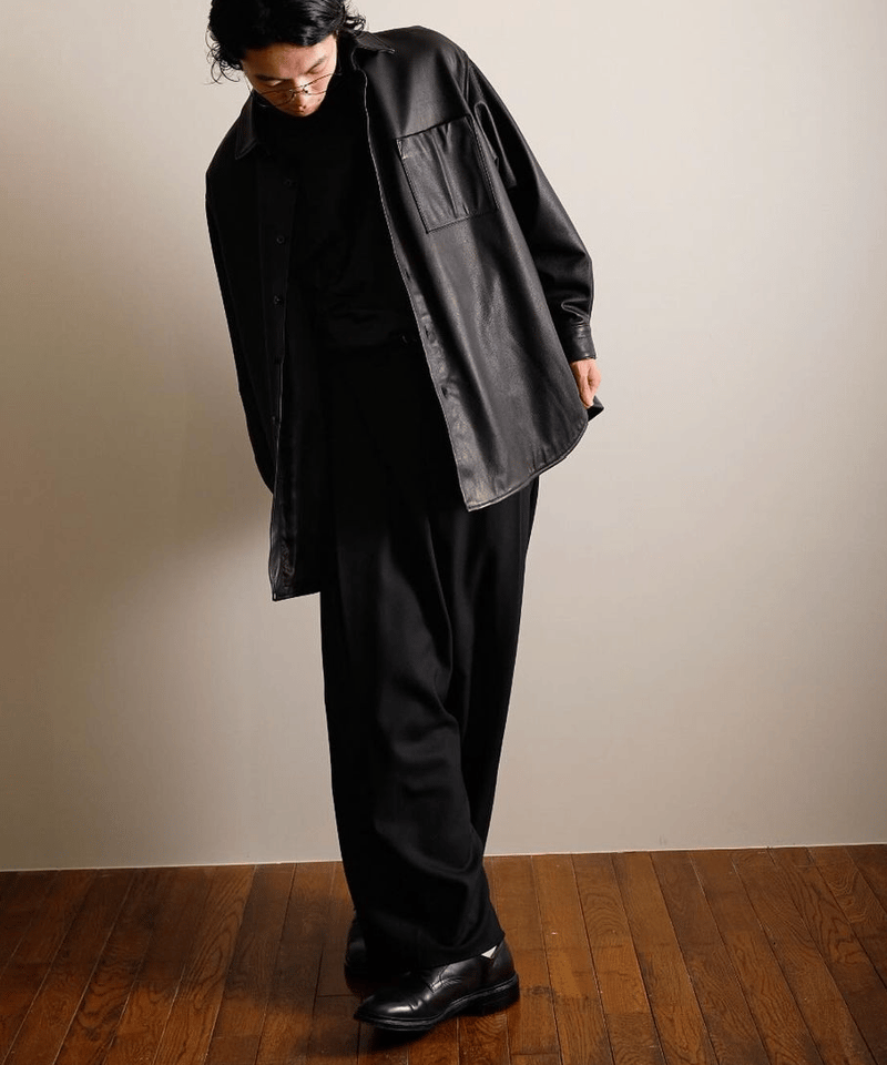 YOKO SAKAMOTO LEATHER BIG SHIRT BLACK 希少]YOKO SAKAMOTO 22ss