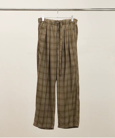 【ANCELLM（アンセルム）】AGING CHECK BELT-LESS SLACKS -GREEN