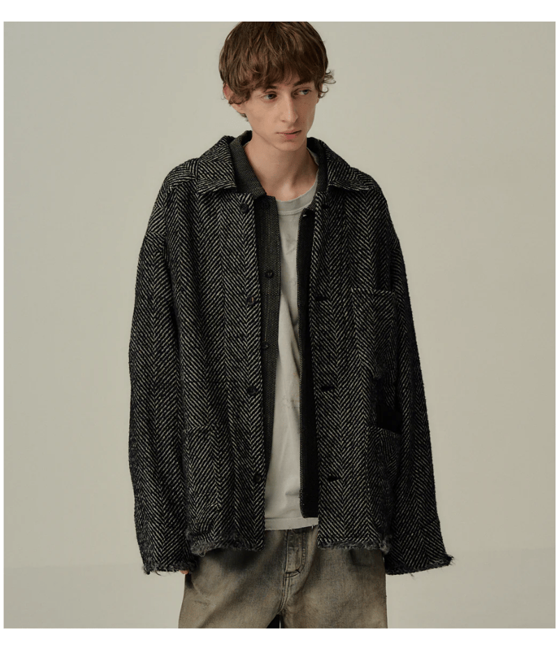 ジャケット・アウター ANCELLM DAMAGE WOOL HERRINGBONE COVER ANCELLM（アンセルム）】DAMAGE WOOL HERRINGBONE COVER A