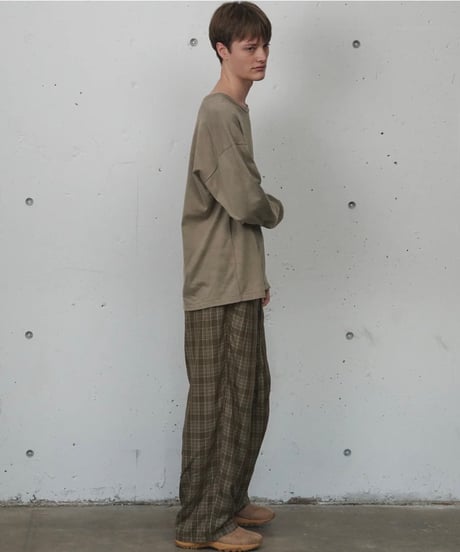 【ANCELLM（アンセルム）】AGING CHECK BELT-LESS SLACKS -GREEN