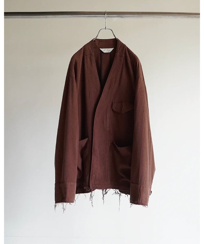 ANCELLM SILK SUEDE COLLARLESS JACKET 1 ANCELLM - SILK SUEDE