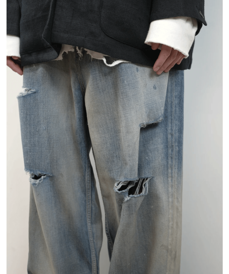 ANCELLM（アンセルム）】DAMAGE WIDE 5P DENIM PANTS -IND