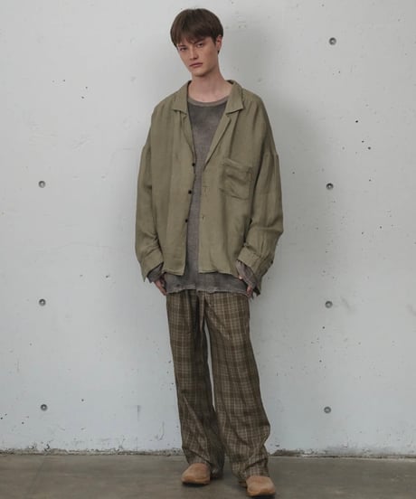 【ANCELLM（アンセルム）】100/S LINEN TAILORED SHIRT -KHAKIBEIGE