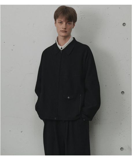 【ANCELLM（アンセルム）】WRINKLED STRIPE SHORT SHIRT JACKET -BLACK