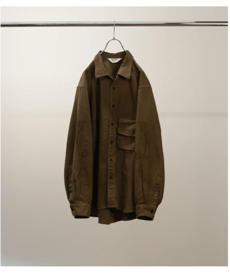 【ANCELLM（アンセルム）】L/C NEP FLOWER EMBROIDERY OVER SHIRT -BROWN