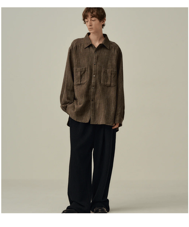 ANCELLM（アンセルム）】WOOLCORD BELTLESS SLACKS -BLACK