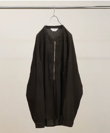 【ANCELLM（アンセルム）】CREPE HALF ZIP SHIRT -BROWN