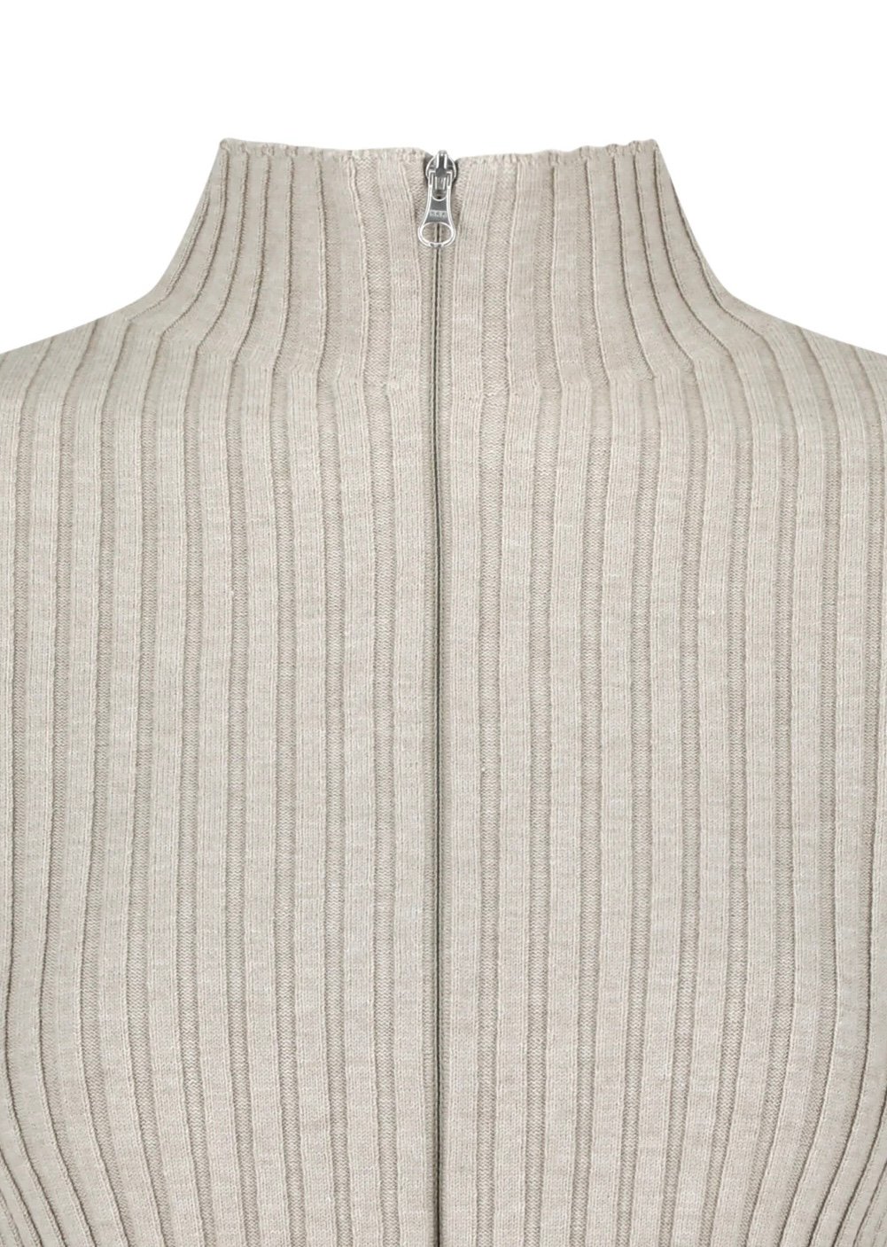 AMOMENTO（アモーメント）】 Ribbed High Neck Zip Up -Bei
