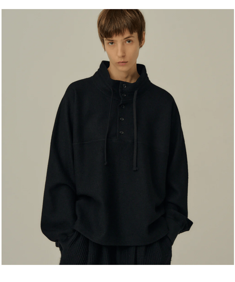 ANCELLM（アンセルム）】HENLEY PULL OVER SHIRT -BLACK |