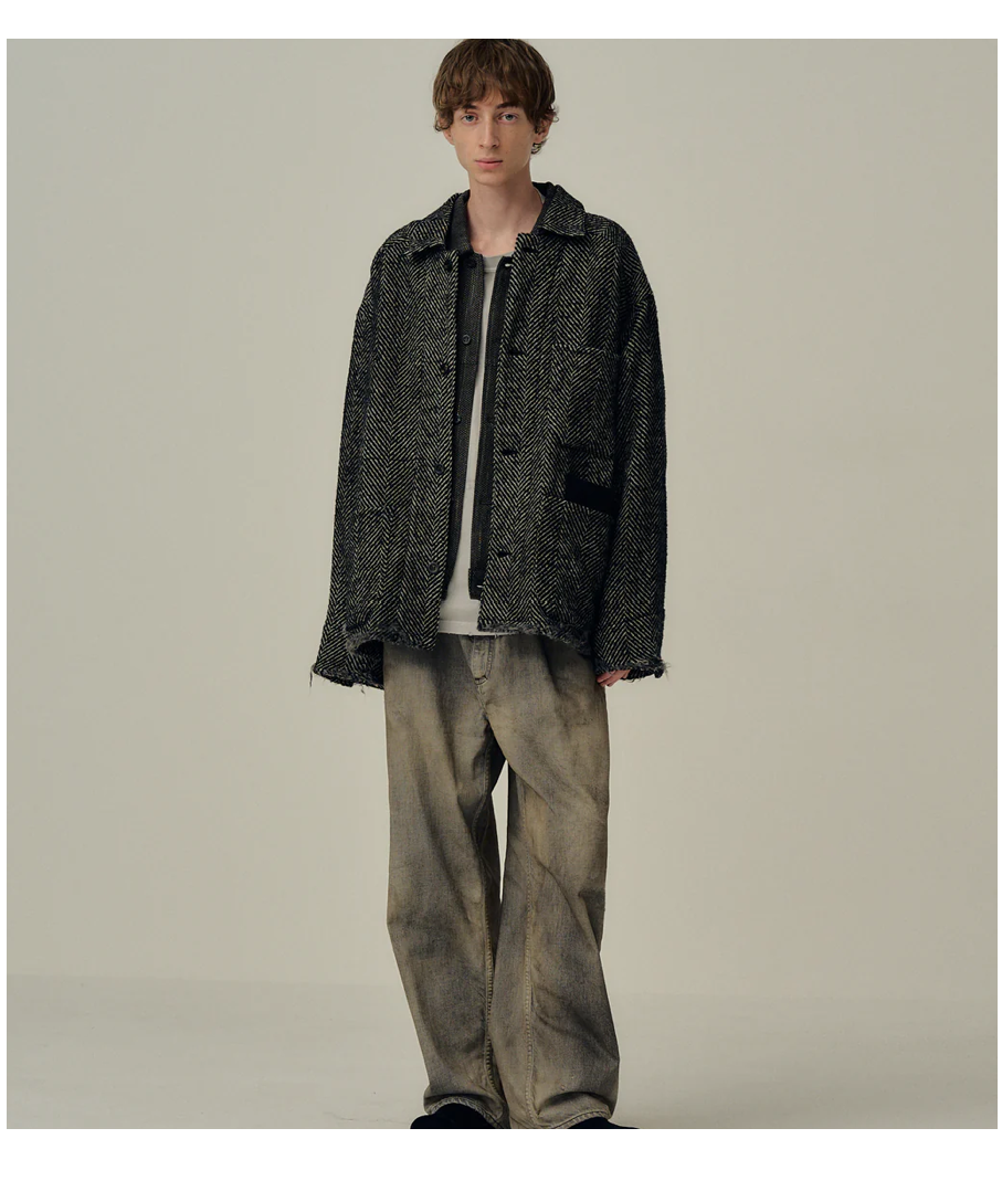 ジャケット・アウター ANCELLM DAMAGE WOOL HERRINGBONE COVER ANCELLM（アンセルム）】DAMAGE WOOL HERRINGBONE COVER A