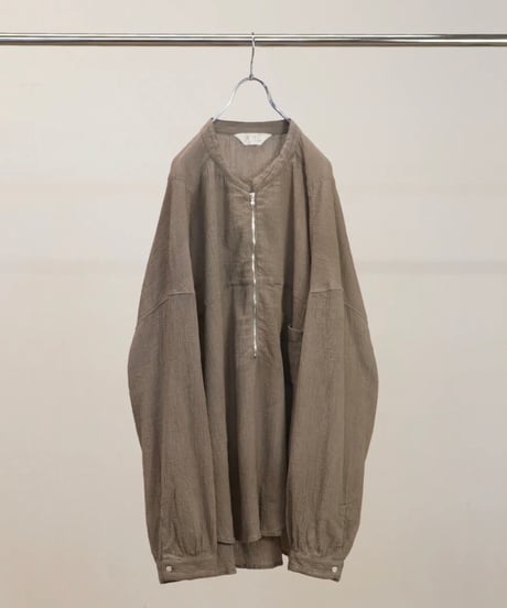 【ANCELLM（アンセルム）】CREPE HALF ZIP SHIRT -GREIGE