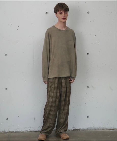【ANCELLM（アンセルム）】AGING CHECK BELT-LESS SLACKS -GREEN