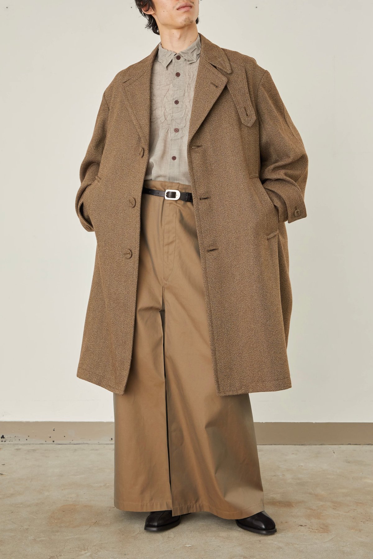 【新品】i'm here : GRANDPA COAT i'm here - SHRINK NYLON : GRANDPA COAT : black / (ｱｲﾑ ﾋｱｰ