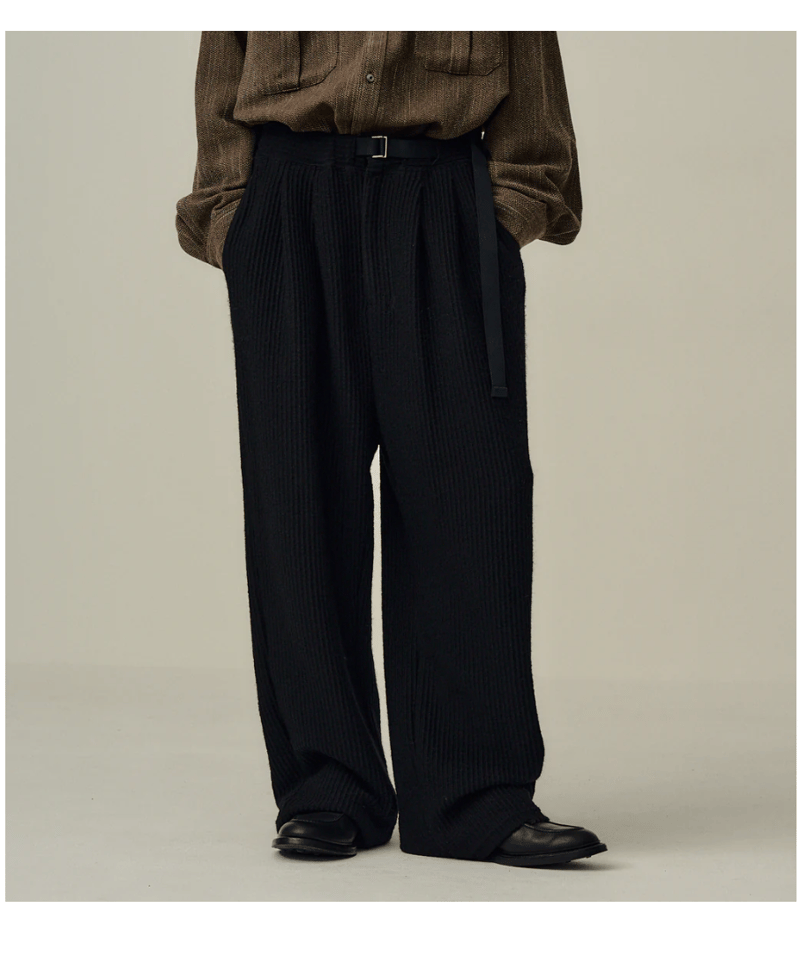 【ANCELLM】ボトムス ANCELLM（アンセルム）】WOOLCORD BELTLESS SLACKS -BLACK