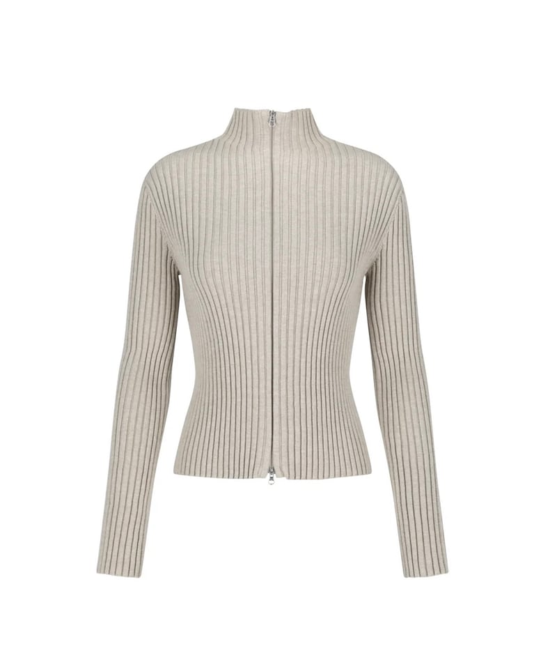 【新品未使用】AMOMENTO トップス AMOMENTO（アモーメント）】 Ribbed High Neck Zip Up -Bei