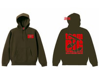 teamBIGプルオーバーパーカー（裏起毛）/オリーブ（レッドプリント）