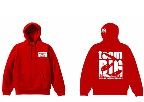 teamBIGプルオーバーパーカー（裏起毛）/レッド（ホワイトプリント）