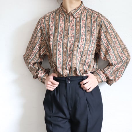 1980'S BOTANICAL STRIPE PATTERN SHIRT