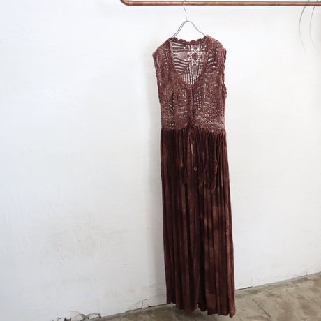 1970'S CROCHET SWITCHED MARBLE RAYON DRESS