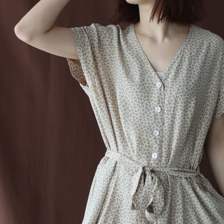 FRENCH SLEEVE COLLARLESS SILK DRESS