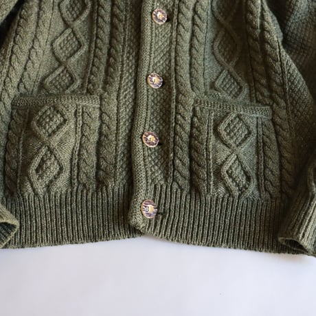 COLLARLESS TYROLEAN CABLE KNIT WOOL CARDIGAN