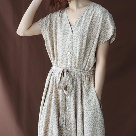FRENCH SLEEVE COLLARLESS SILK DRESS