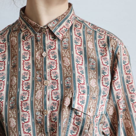 1980'S BOTANICAL STRIPE PATTERN SHIRT