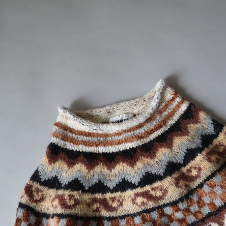 ROLL NECK MIX YARN NORDIC  SWEATER