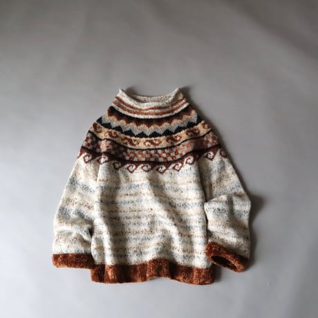 ROLL NECK MIX YARN NORDIC  SWEATER