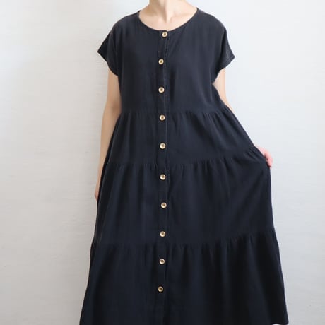 FRENCH SLEEVE COTTON TIERED LONG DRESS