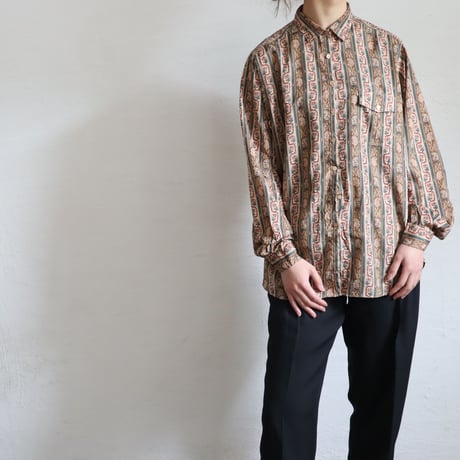 1980'S BOTANICAL STRIPE PATTERN SHIRT