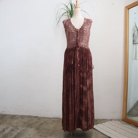 1970'S CROCHET SWITCHED MARBLE RAYON DRESS